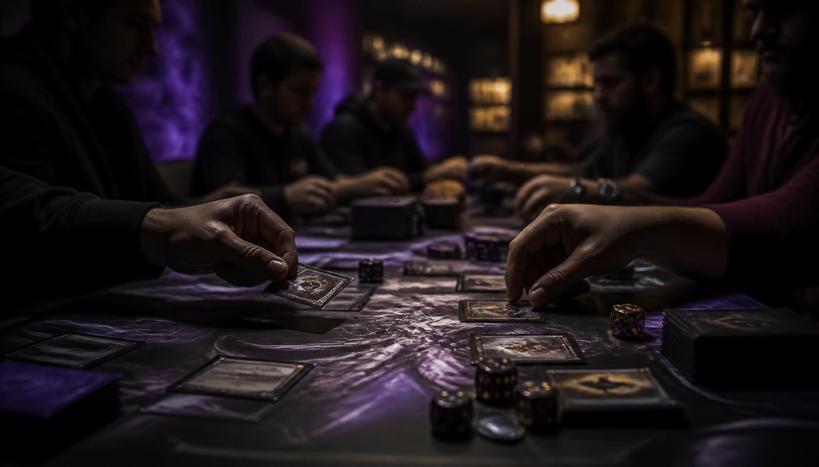 Jogadores disputando um torneio de card game na loja